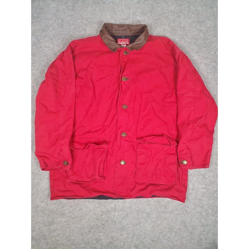Vintage Marlboro Jacket Mens XL Red Cotton Canvas Barn Coat Leather Collar